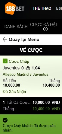 kèo Atletico Madrid vs Juventus nhà cái 188bet