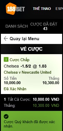 kèo trận Chelsea vs Newcastle tại nhà cái 188bet Việt Nam