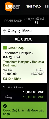 kèo Tottenham vs Dortmund tại 188bet