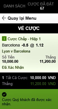 Kèo hiệp 1 Barca chấp Lyon kèo 1/2 tại nhà cái 188bet