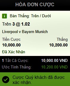 Tài xỉu Liverpool vs Bayern Munich nhà cái 188bet