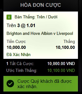 tài xỉu trận Liverpool vs Brighton 188bet