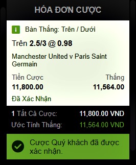 Tài xỉu trận M.U vs PSG vòng cúp C1 châu Âu