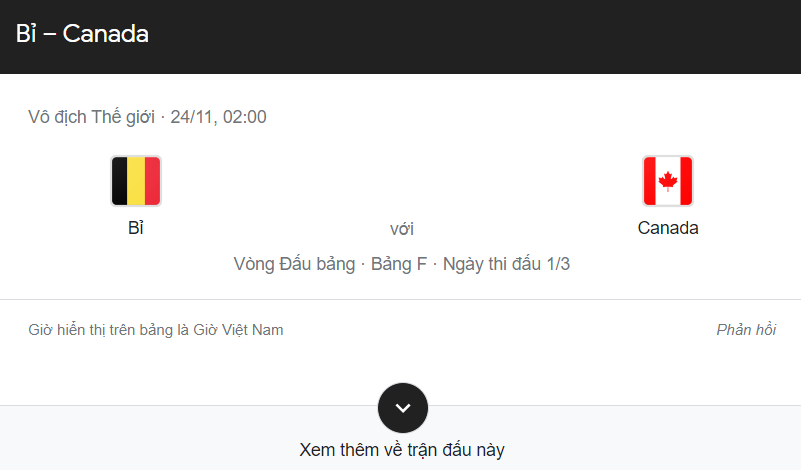 WORLD CUP 2022 BỈ VS CANADA