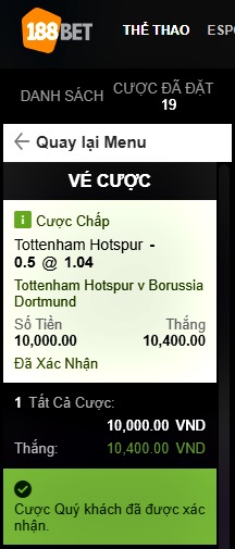 Kèo Tottenham vs Dortmund tại 188bet