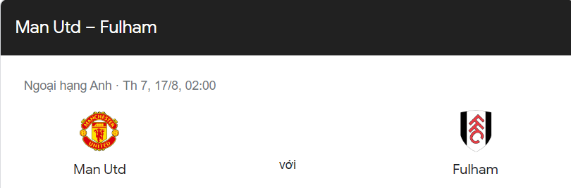 LỊCH TRẬN MU VS FULLHAM
