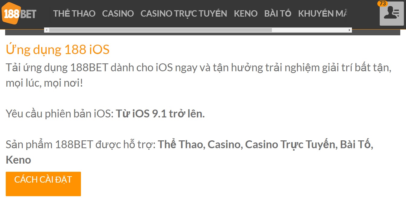 Hướng dẫn tải ứng dụng iOS trên 188Bet